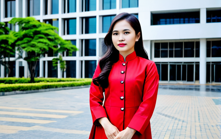 **

A Vietnamese businesswoman in a modest ao dai, standing in front of a modern office building in Ho Chi Minh City, fully clothed, appropriate attire, safe for work, perfect anatomy, natural proportions, professional photography, high quality.

**