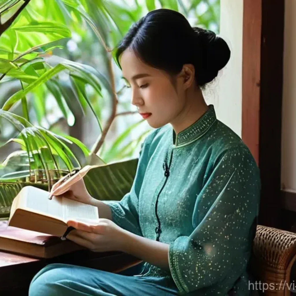 기독교와 독서 토론 - **Prompt for Spiritual Exploration Through Books:**
"A serene and thoughtful young Vietnamese wo...