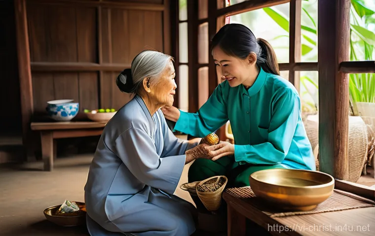 기독교와 자원봉사 - **Prompt 1: "A compassionate Vietnamese female volunteer, dressed in a simple yet neat long-sleeved ...