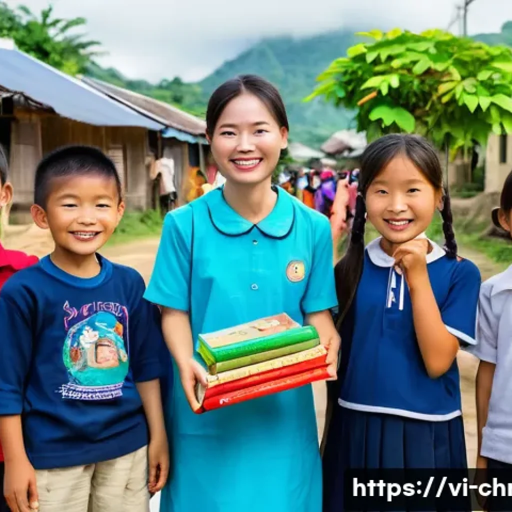 기독교와 구호 선교 - A vibrant community scene in a rural Vietnamese village where diverse volunteers distribute essentia...