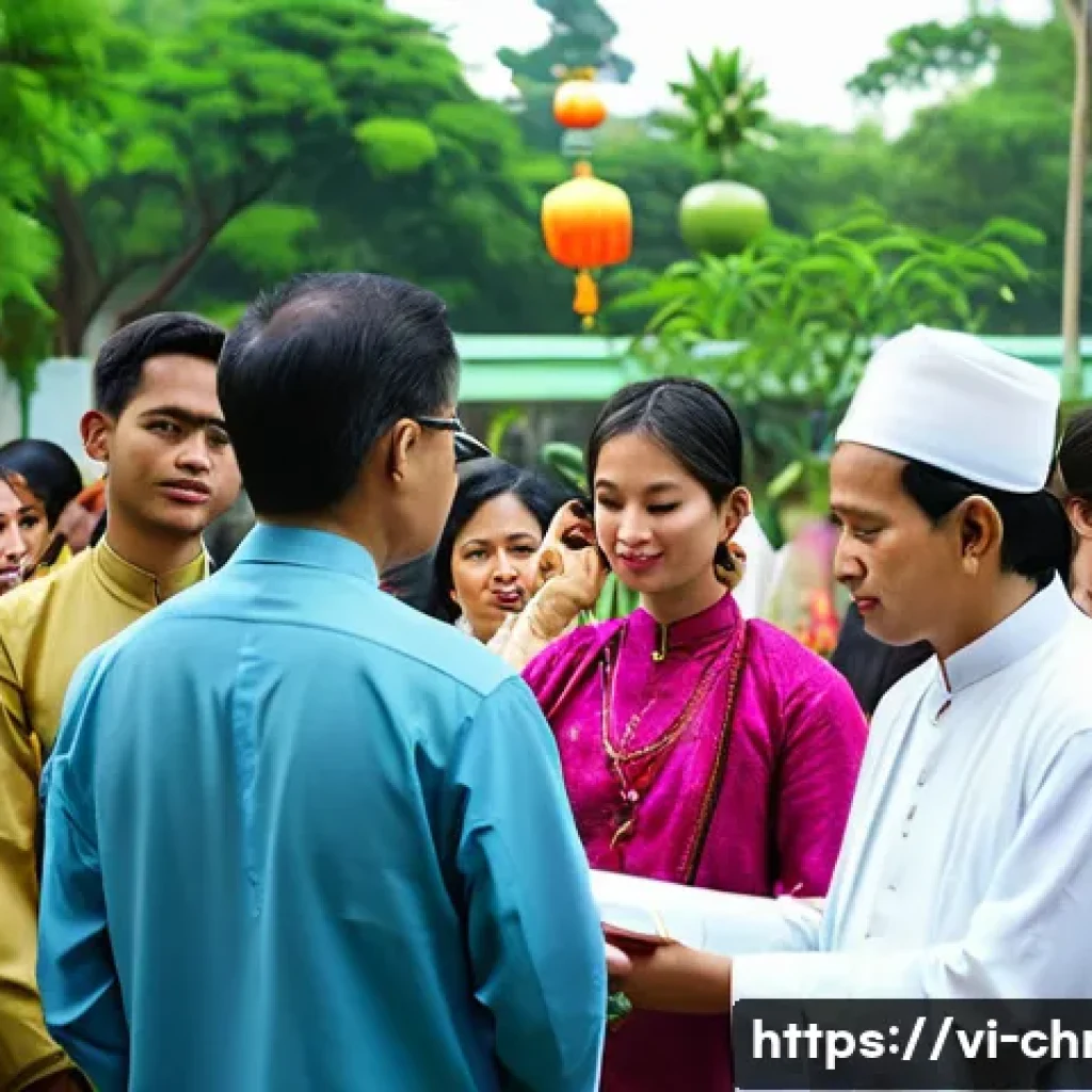 기독교와 종교 다원주의 - A vibrant and respectful interfaith gathering in a modern Vietnamese urban park setting, showing div...