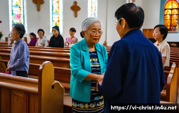 기독교와 십일조 - A warm, inviting scene inside a Vietnamese Catholic church during a Sunday service, showing diverse ...