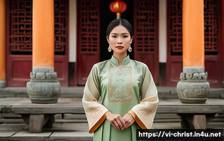기독교와 페미니즘 - A Vietnamese woman in traditional &aacute;o d&agrave;i with subtle modern accessories, standing confidently in fro...