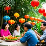 Home 20 기독교의 주요 교리 - A warm, vibrant community scene in a modern Vietnamese neighborhood, showing diverse people of all a...