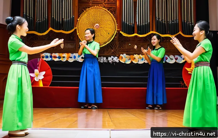 기독교와 교회 성장 전략 - A vibrant community church event in Vietnam, featuring diverse age groups including teenagers and el...